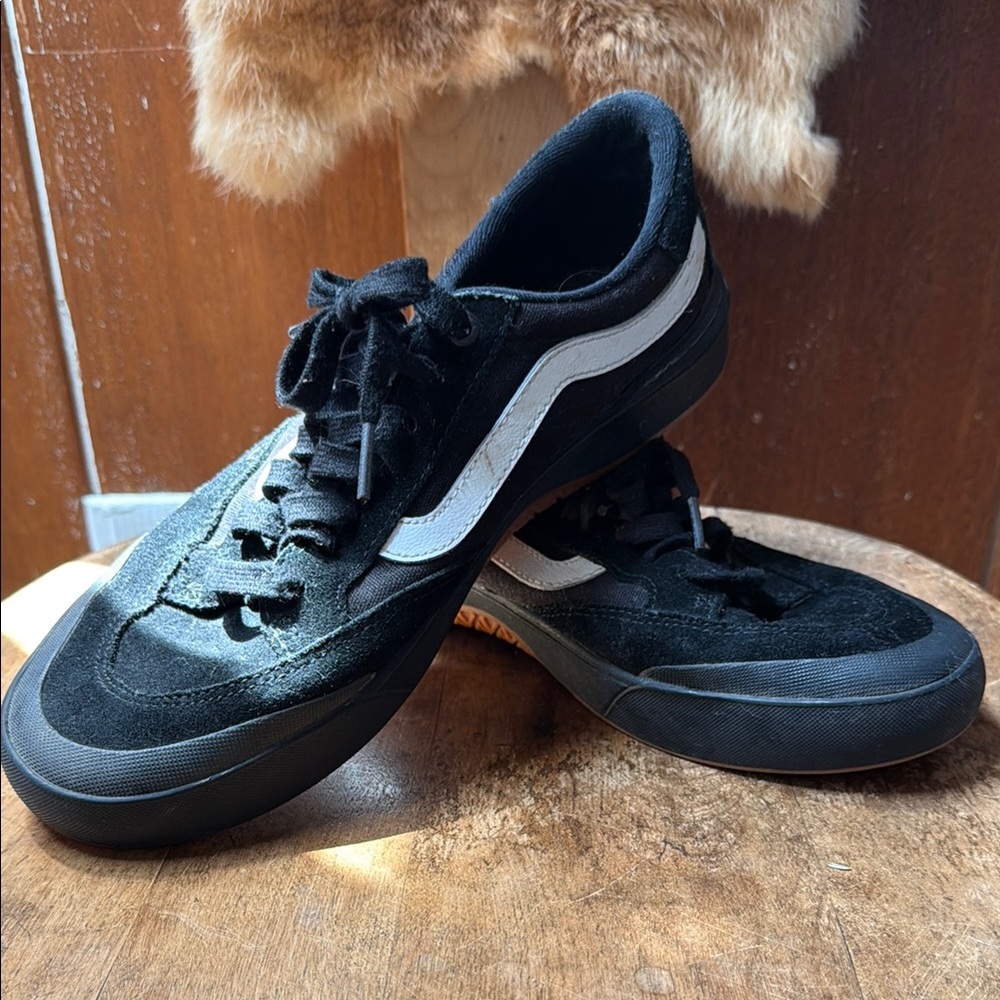 Men's Black Low-Top Skate Sneakers with White Side Stripe